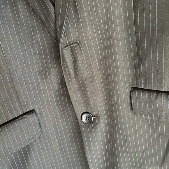 Velour Trimmed MBX Blazer Blue Silky Lined Pin Stripe Mens XL Sports Coat Preppy - Picture 8 of 11